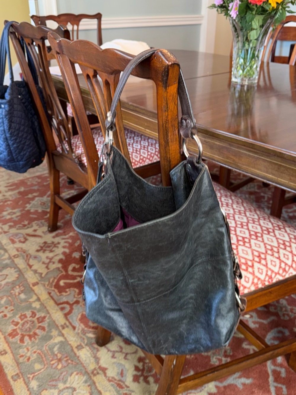 Tano Classic Black Leather Hobo Shoulder Bag